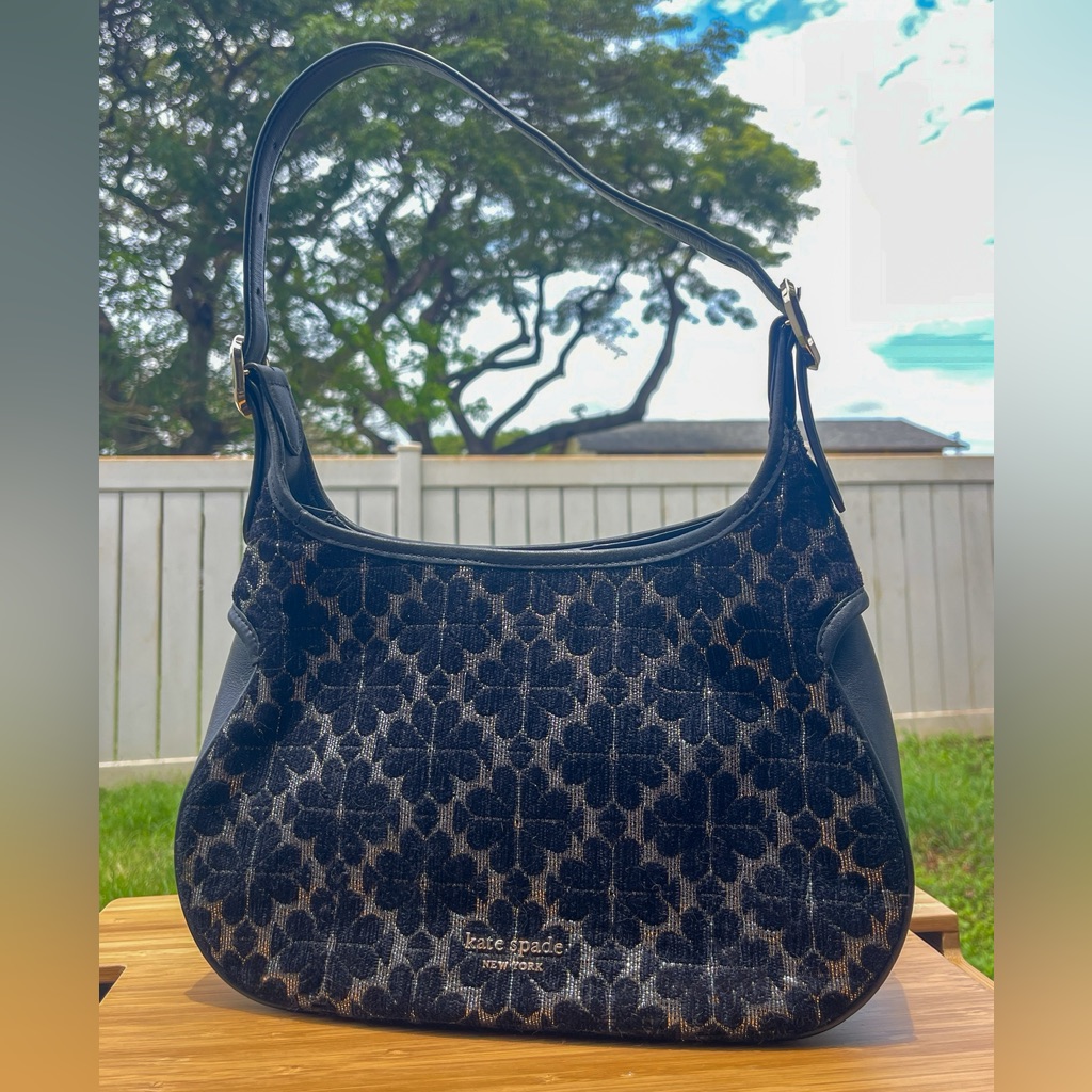 Kate Spade Jacquard Black Metallic Floral Shoulder Bag Crossbody